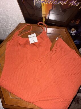 Rust Orange Ribbed Dress